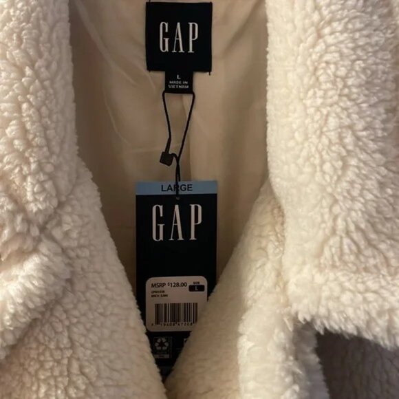 Gap Off White Sherpa button front womens size large jacket coat - Picture 2 of 2